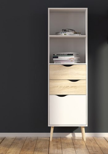 
TVILUM Delta reol - hvid egestruktur, 2 skuffer og 1 låge
