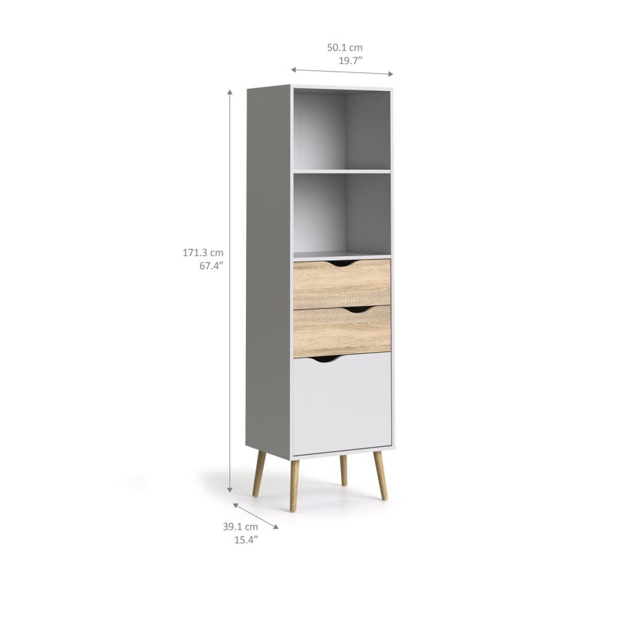 
TVILUM Delta reol - hvid egestruktur, 2 skuffer og 1 låge
