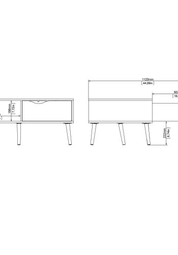 
TVILUM Delta sofabord - rektangulært, hvidt egtræ, med skuffe
