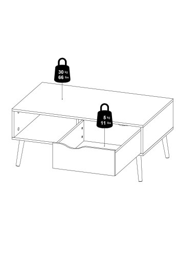 
TVILUM Delta sofabord - rektangulært, hvidt egtræ, med skuffe
