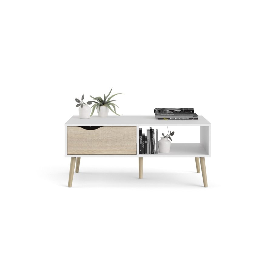 
TVILUM Delta sofabord - rektangulært, hvidt egtræ, med skuffe
