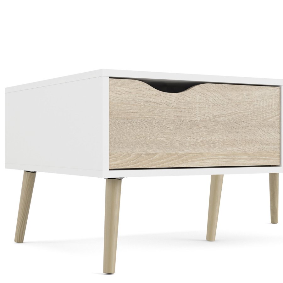 
TVILUM Delta sofabord - rektangulært, hvidt egtræ, med skuffe
