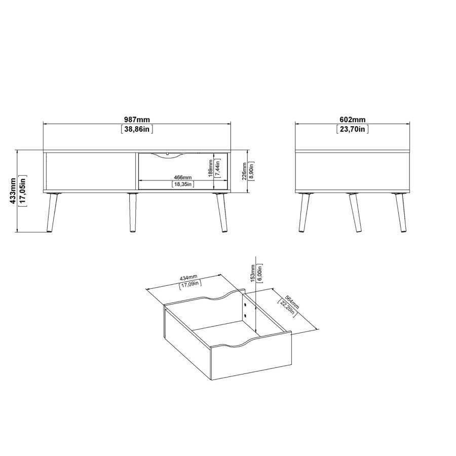 
TVILUM Delta sofabord - rektangulært, hvidt egtræ, med skuffe
