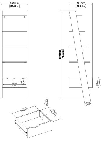 TVILUM Delta stigereol - hvidt/eg tr, m. 4 hylder og 1 skuffe