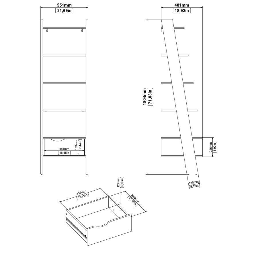 TVILUM Delta stigereol - hvidt/eg tr, m. 4 hylder og 1 skuffe
