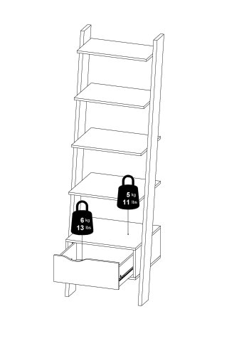 TVILUM Delta stigereol - hvidt/eg tr, m. 4 hylder og 1 skuffe