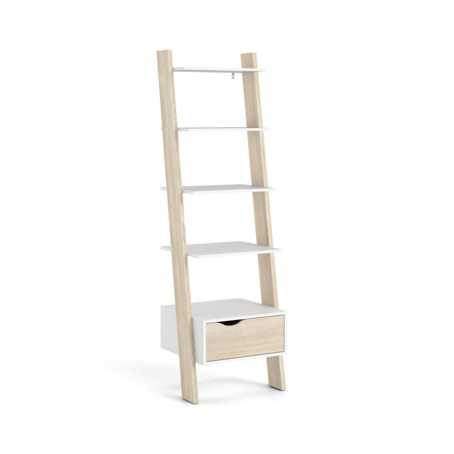 TVILUM Delta stigereol - hvidt/eg tr, m. 4 hylder og 1 skuffe