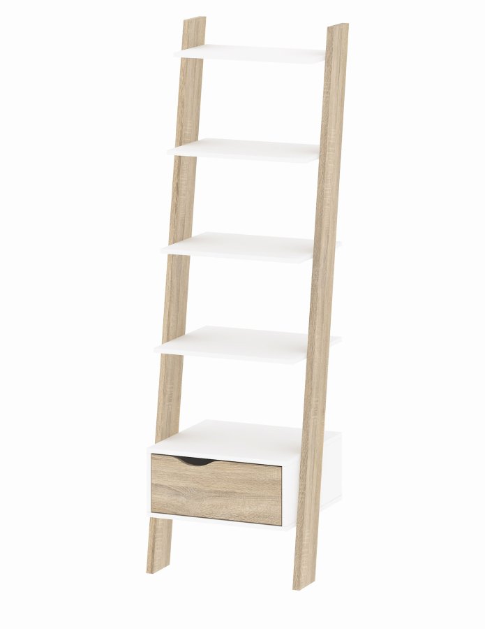 TVILUM Delta stigereol - hvidt/eg tr, m. 4 hylder og 1 skuffe