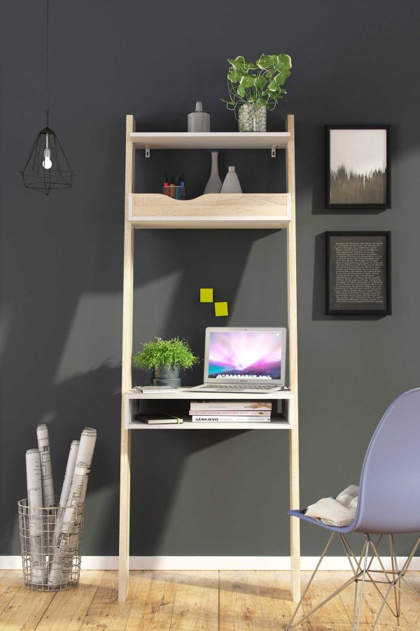 TVILUM Delta Schreibtisch - weiß/Eichenstrukturholz mit 2 Schubladen