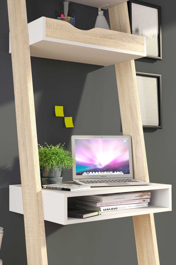 TVILUM Delta Schreibtisch - weiß/Eichenstrukturholz mit 2 Schubladen