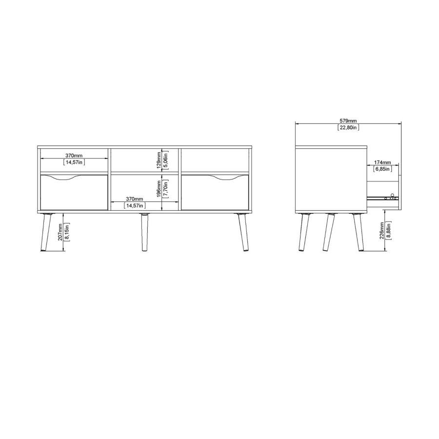 
TVILUM Delta TV-bord - hvid/egestruktur, 2 skuffer og 4 rum
