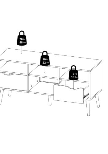 
TVILUM Delta TV-bord - hvid/egestruktur, 2 skuffer og 4 rum
