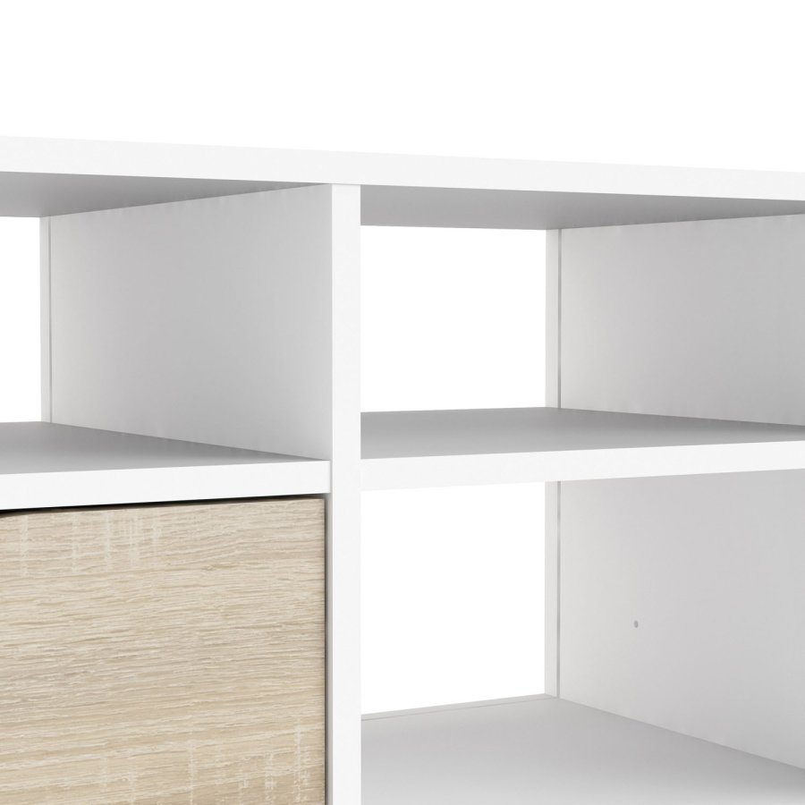 
TVILUM Delta TV-bord - hvid/egestruktur, 2 skuffer og 4 rum
