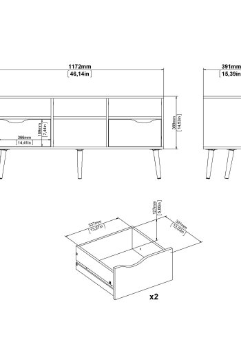 
TVILUM Delta TV-bord - hvid/egestruktur, 2 skuffer og 4 rum
