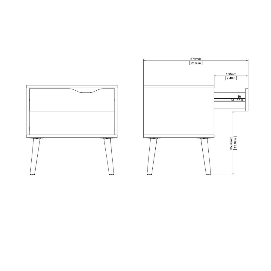 TVILUM Delta sngbord - vit / ek struktur, med 1 lda