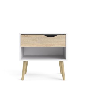 TVILUM Delta sängbord - vit/egstruktur, med 1 lda