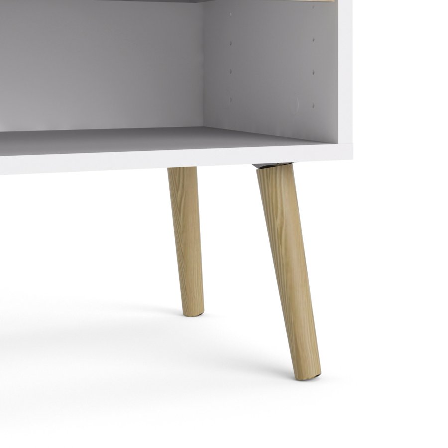 TVILUM Delta sngbord - vit / ek struktur, med 1 lda