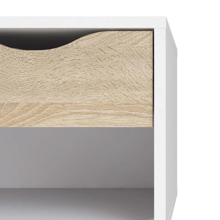 TVILUM Delta sngbord - vit / ek struktur, med 1 lda