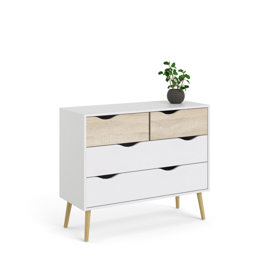 
TVILUM Delta kommode - hvid egetræstruktur, med 4 skuffer
