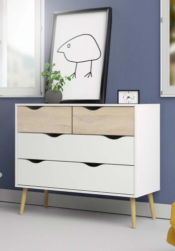 
TVILUM Delta kommode - hvid egetræstruktur, med 4 skuffer
