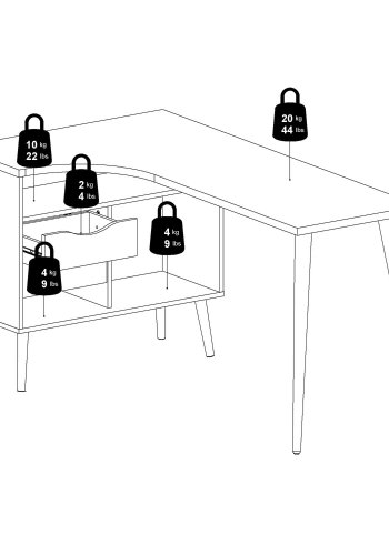 TVILUM Delta skrivebord - eikestruktur/hvit tre m. 2 skuffer