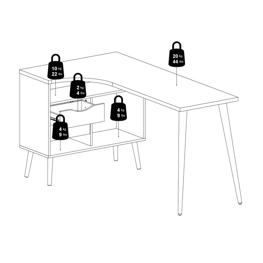 TVILUM Delta skrivebord - eikestruktur/hvit tre m. 2 skuffer