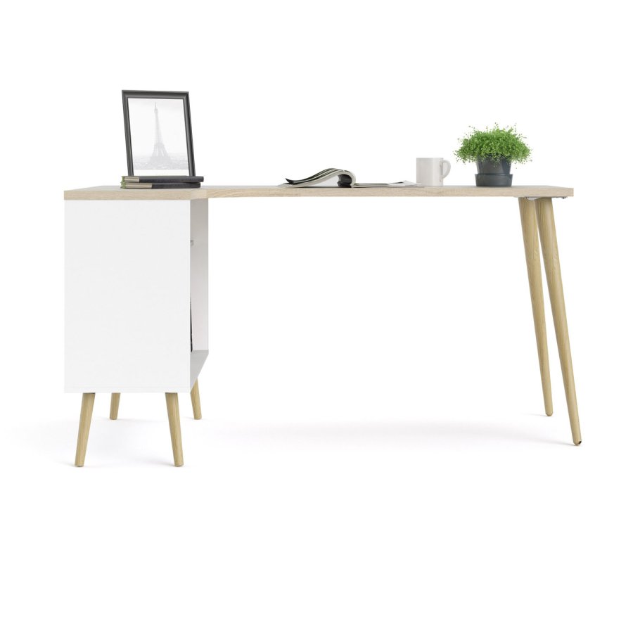 TVILUM Delta skrivebord - eikestruktur/hvit tre m. 2 skuffer