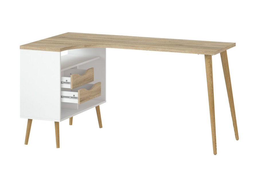 TVILUM Delta skrivebord - eikestruktur/hvit tre m. 2 skuffer