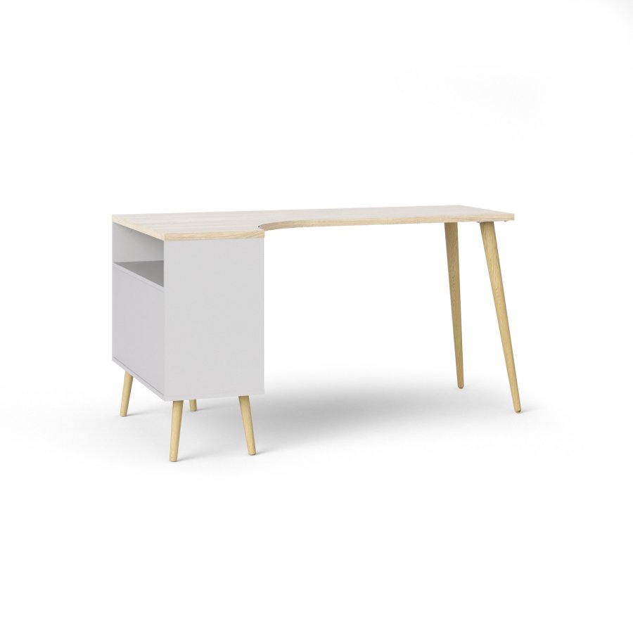 TVILUM Delta skrivebord - eikestruktur/hvit tre m. 2 skuffer
