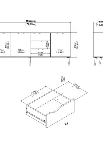 
TVILUM delta skænk - hvid/egestruktur, med 3 låger og 3 skuffer
