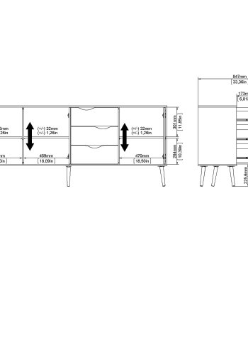 
TVILUM delta skænk - hvid/egestruktur, med 3 låger og 3 skuffer
