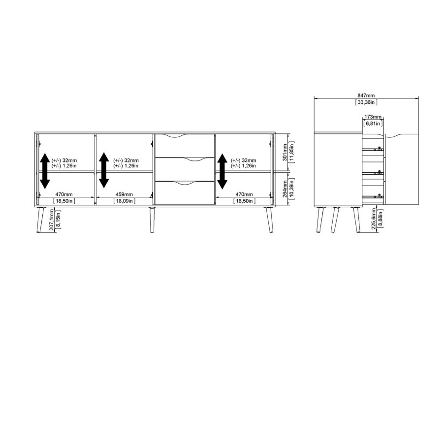 
TVILUM delta skænk - hvid/egestruktur, med 3 låger og 3 skuffer
