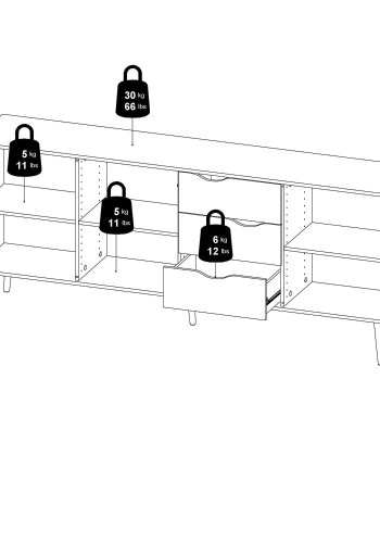 
TVILUM delta skænk - hvid/egestruktur, med 3 låger og 3 skuffer
