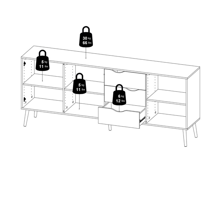
TVILUM delta skænk - hvid/egestruktur, med 3 låger og 3 skuffer
