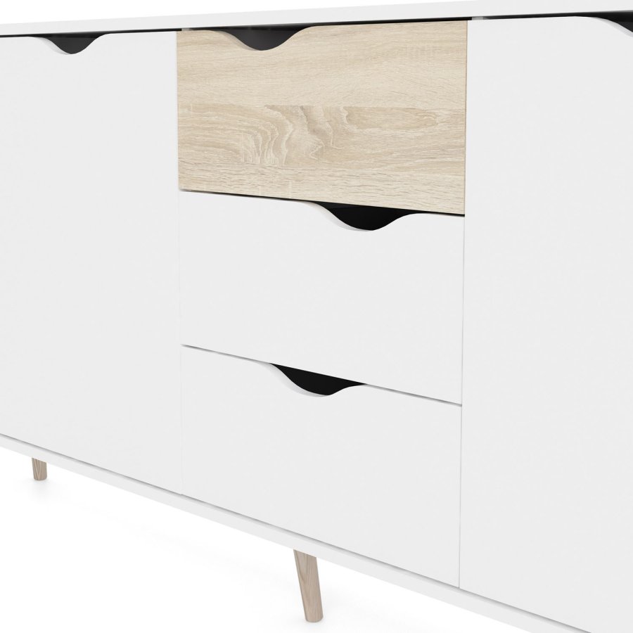 
TVILUM delta skænk - hvid/egestruktur, med 3 låger og 3 skuffer
