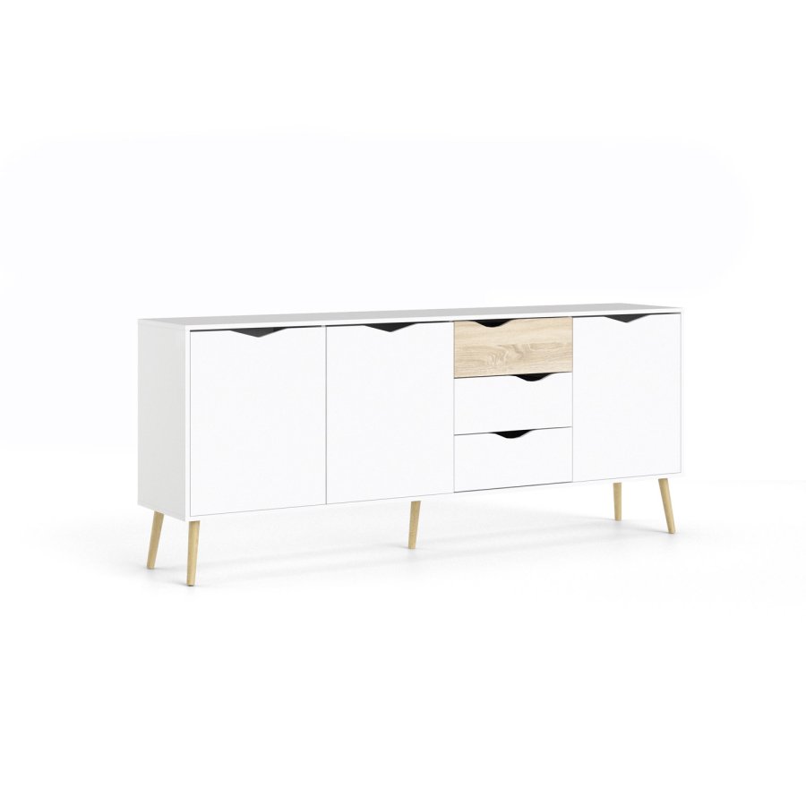 
TVILUM delta skænk - hvid/egestruktur, med 3 låger og 3 skuffer
