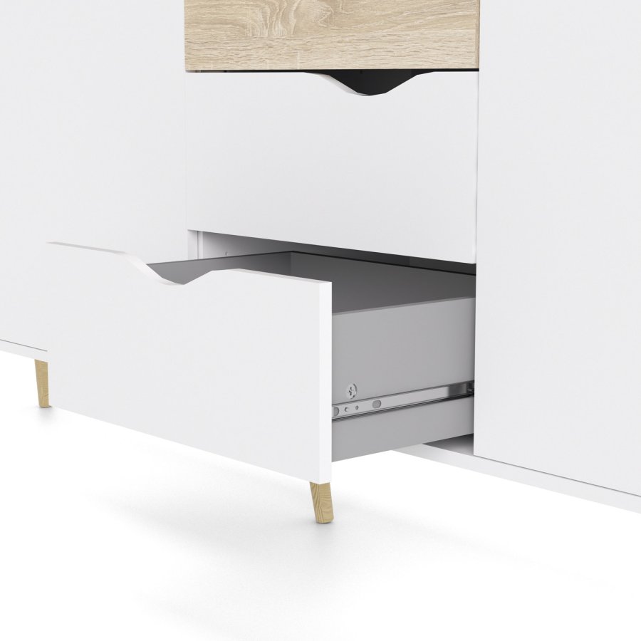 
TVILUM delta skænk - hvid/egestruktur, med 3 låger og 3 skuffer
