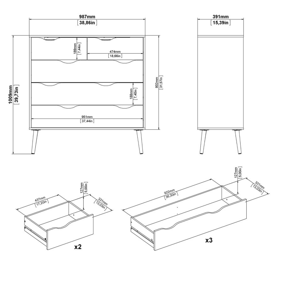 
TVILUM delta kommode - hvid, 5 skuffer
