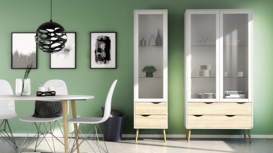 TVILUM Delta vitrineskap - hvit MDF tre, m. 2 drer