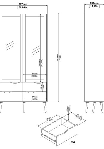 TVILUM Delta vitrineskap - hvit MDF tre, m. 2 drer