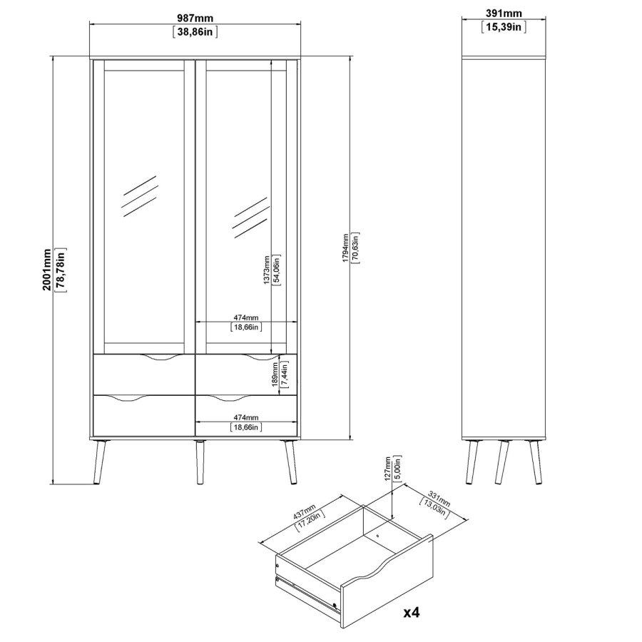 TVILUM Delta vitrineskap - hvit MDF tre, m. 2 drer