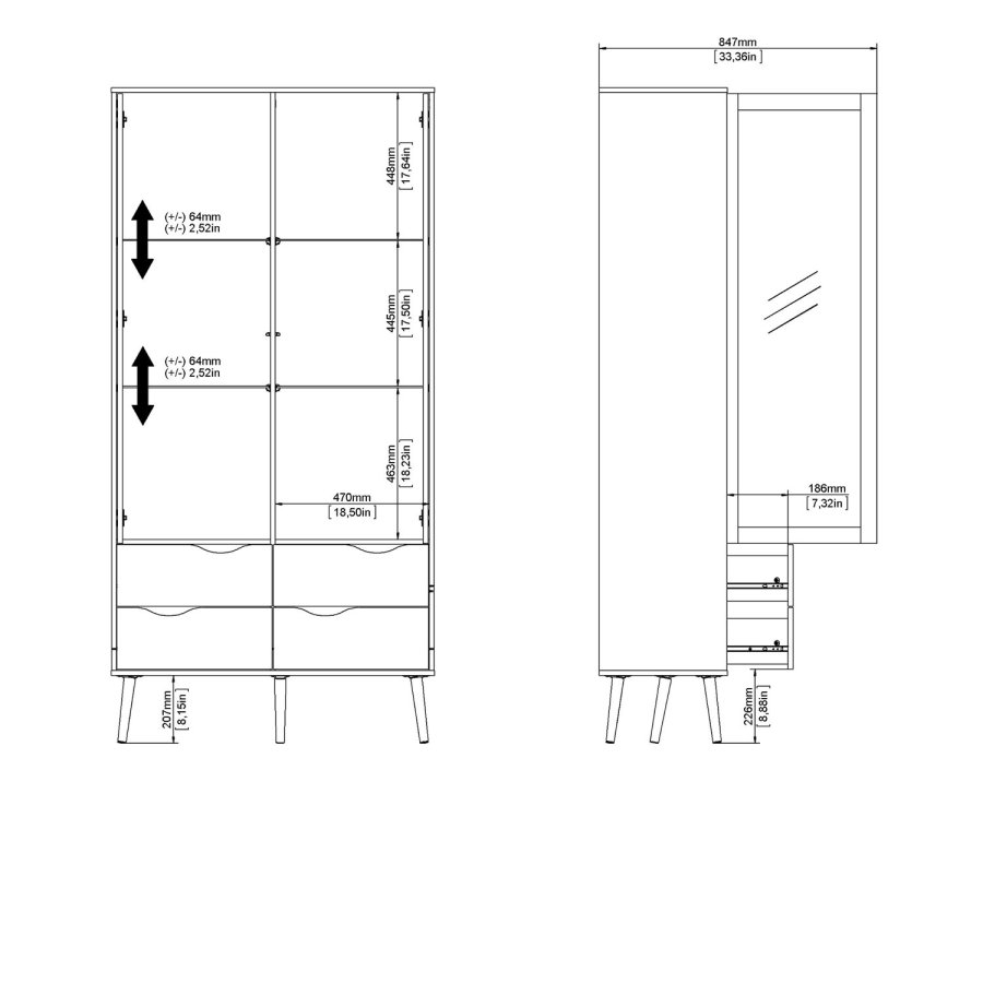 TVILUM Delta vitrineskap - hvit MDF tre, m. 2 drer