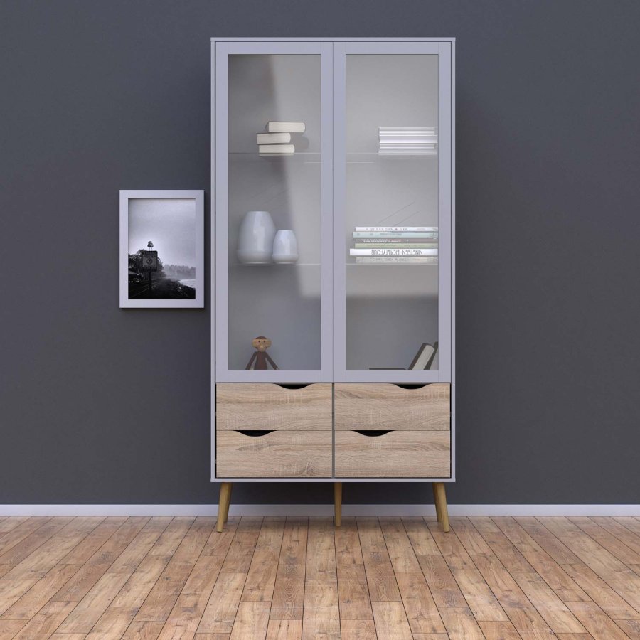 TVILUM Delta vitrineskap - hvit MDF tre, m. 2 drer