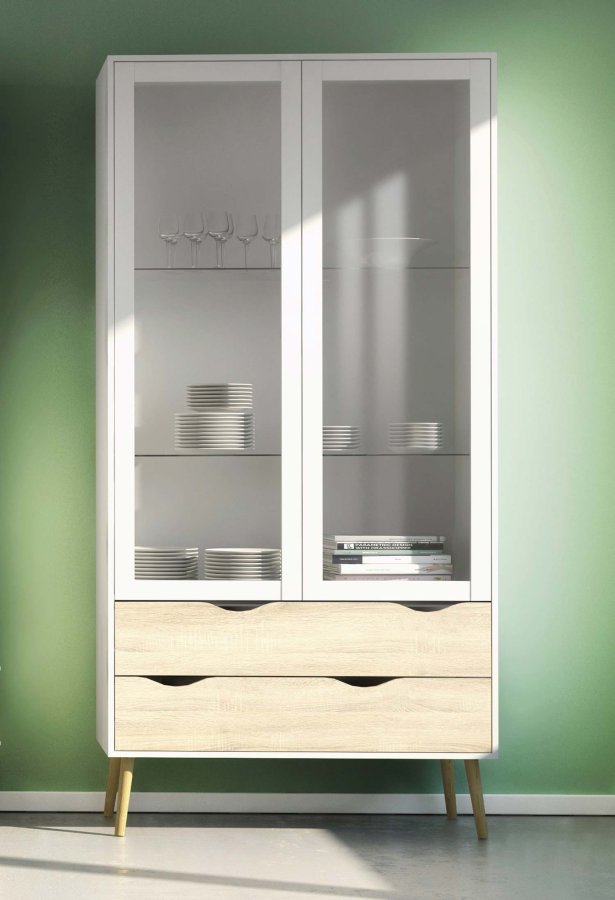 TVILUM Delta vitrineskap - hvit MDF tre, m. 2 drer