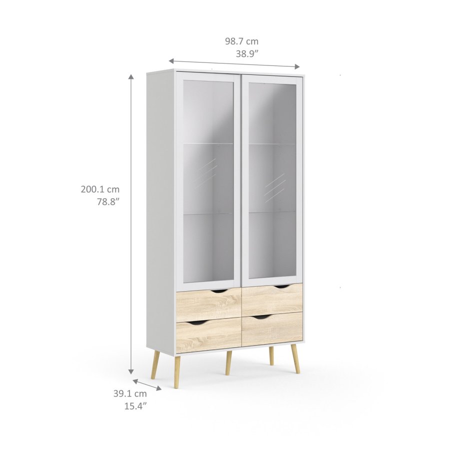 TVILUM Delta vitrineskap - hvit MDF tre, m. 2 drer