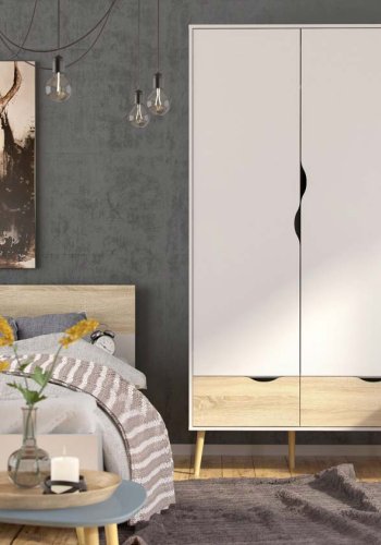 TVILUM Delta garderobeskap - hvit/eik struktur, m. 3 drer og 3 skuffer