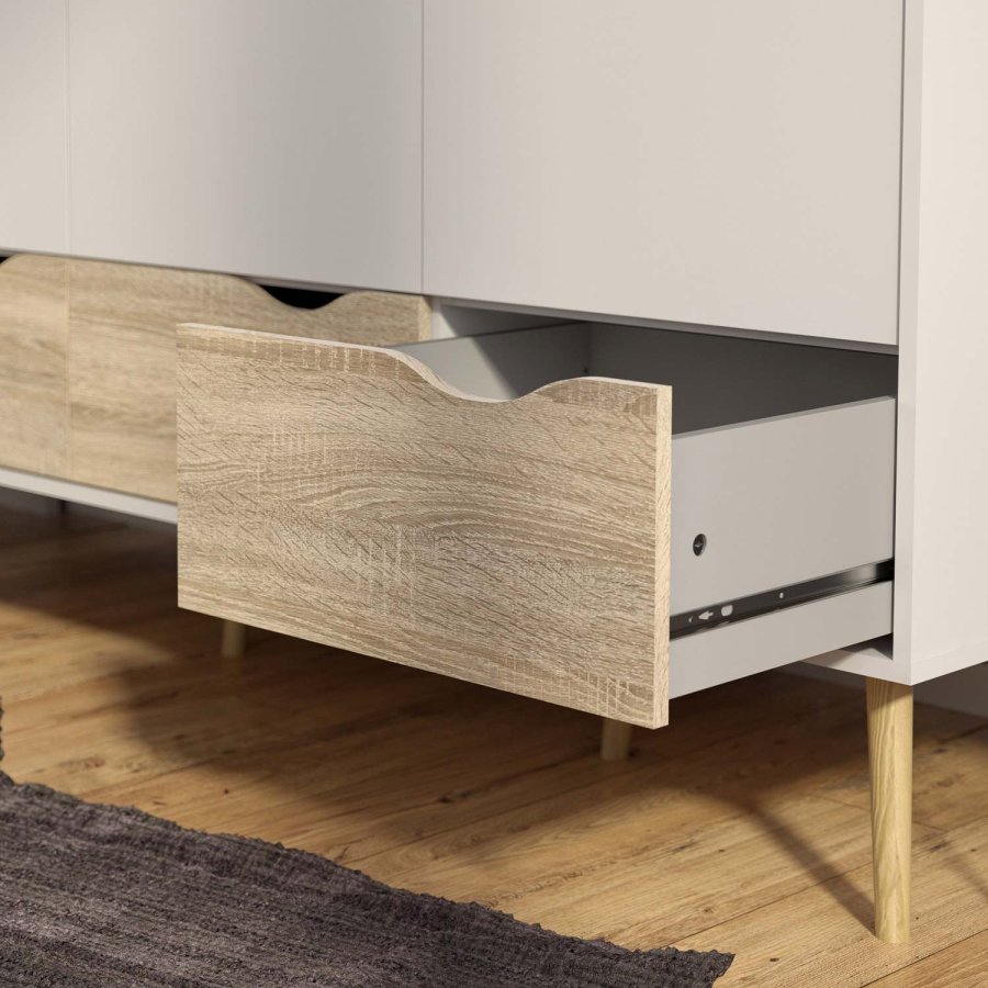 TVILUM Delta garderobeskap - hvit/eik struktur, m. 3 drer og 3 skuffer