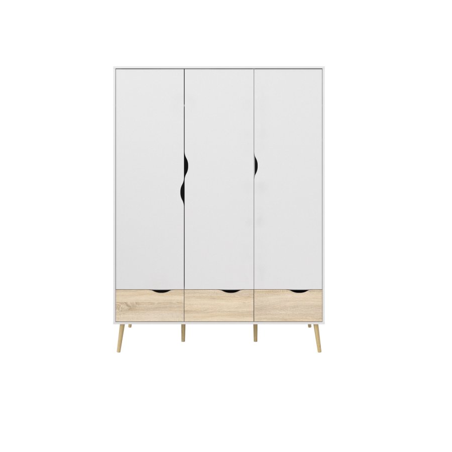 TVILUM Delta garderobeskap - hvit/eik struktur, m. 3 drer og 3 skuffer