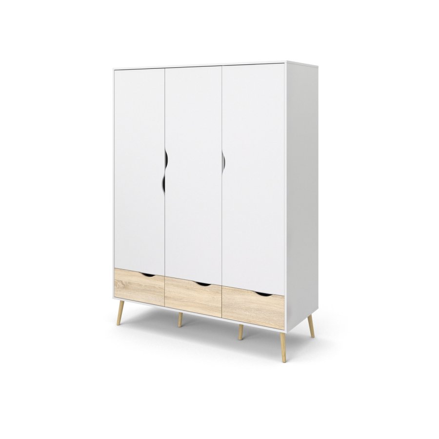 TVILUM Delta garderobeskap - hvit/eik struktur, m. 3 drer og 3 skuffer