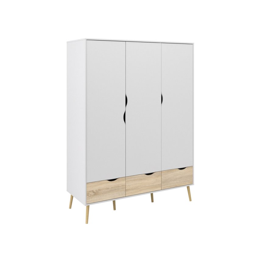 TVILUM Delta garderobeskap - hvit/eik struktur, m. 3 drer og 3 skuffer